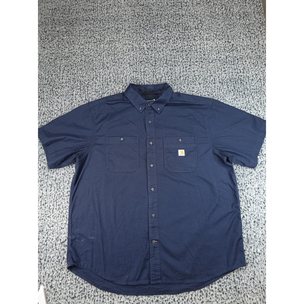 Carhartt Button Down Shirt Mens 2XL Navy Blue Short Sleeve Relaxed Fit TW3555-M
